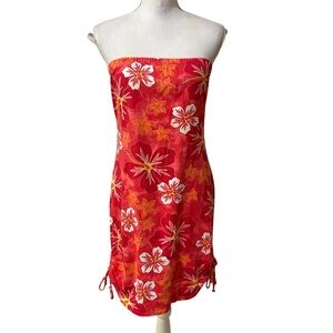 Vtg Y2k Anchor Blue Hawaiian Mini Dress Sz XL Tropical Floral Beach Travel USA